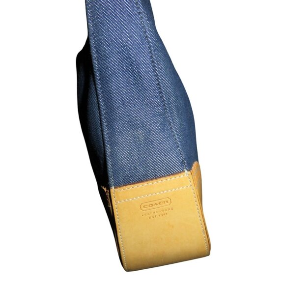 Coach Y2K Vintage Indigo Blue Denim & Tan Vachetta leather Demi Baguette Handbag - Picture 3 of 13